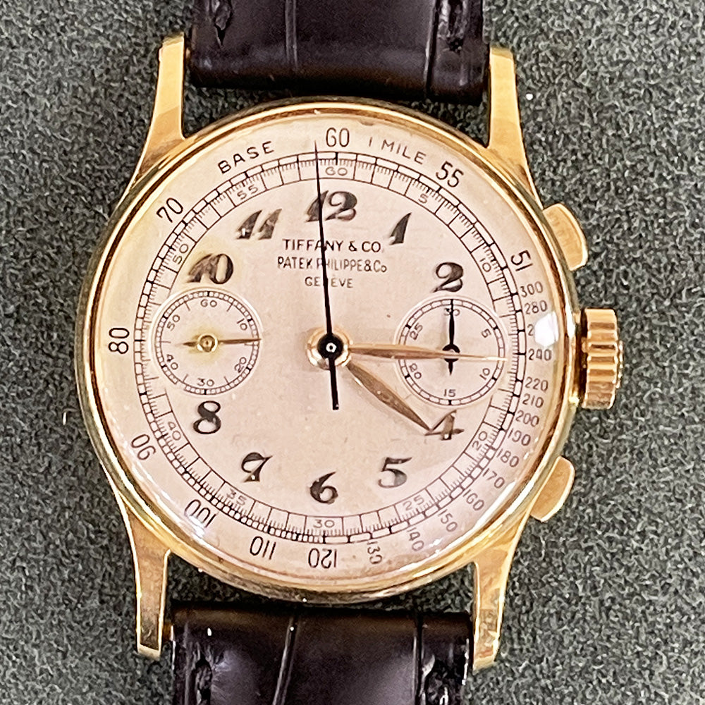 18k Yellow Gold Vintage Chronograph 33mm Tiffany Dial Breguet Numerals. 130J