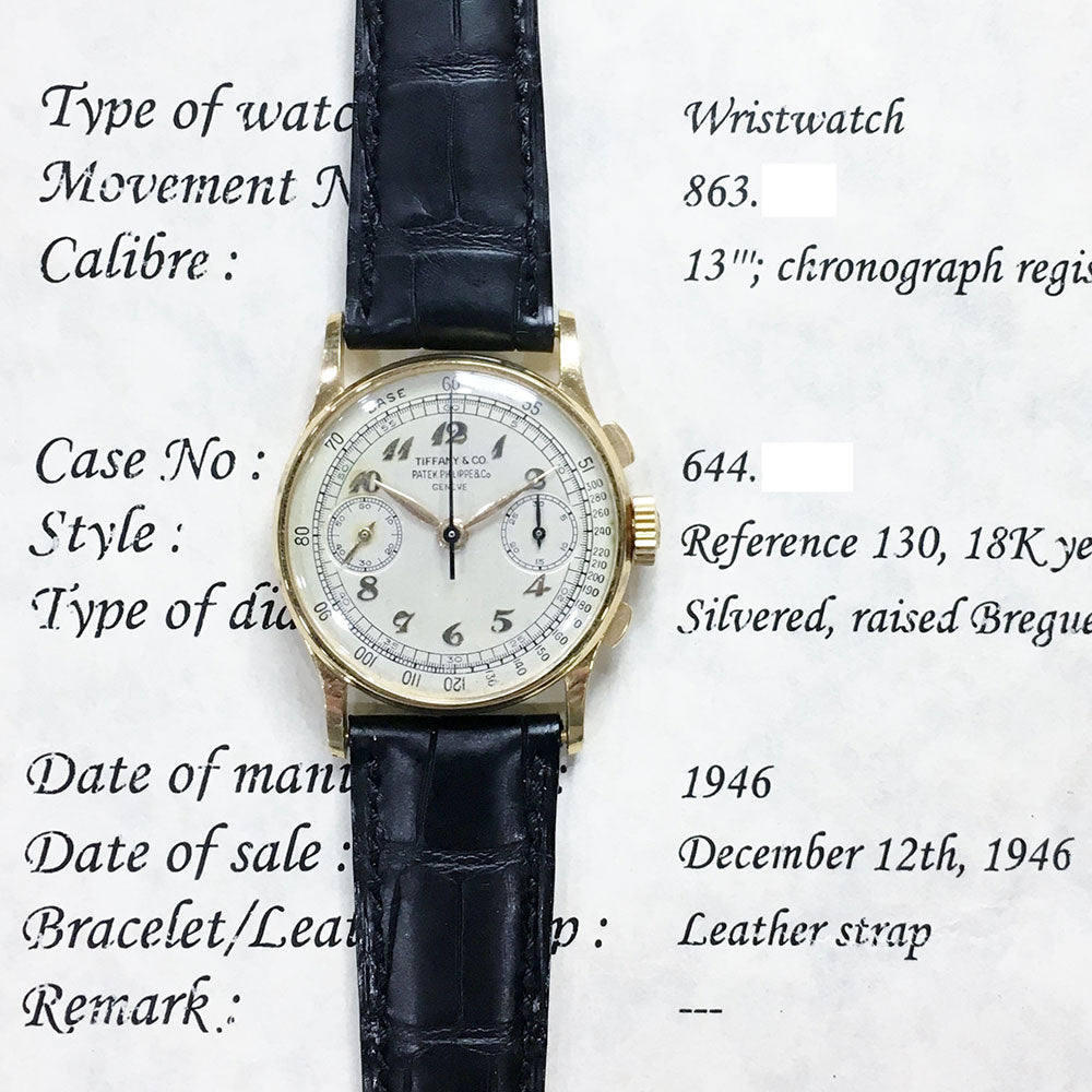 18k Yellow Gold Vintage Chronograph 33mm Tiffany Dial Breguet Numerals. 130J