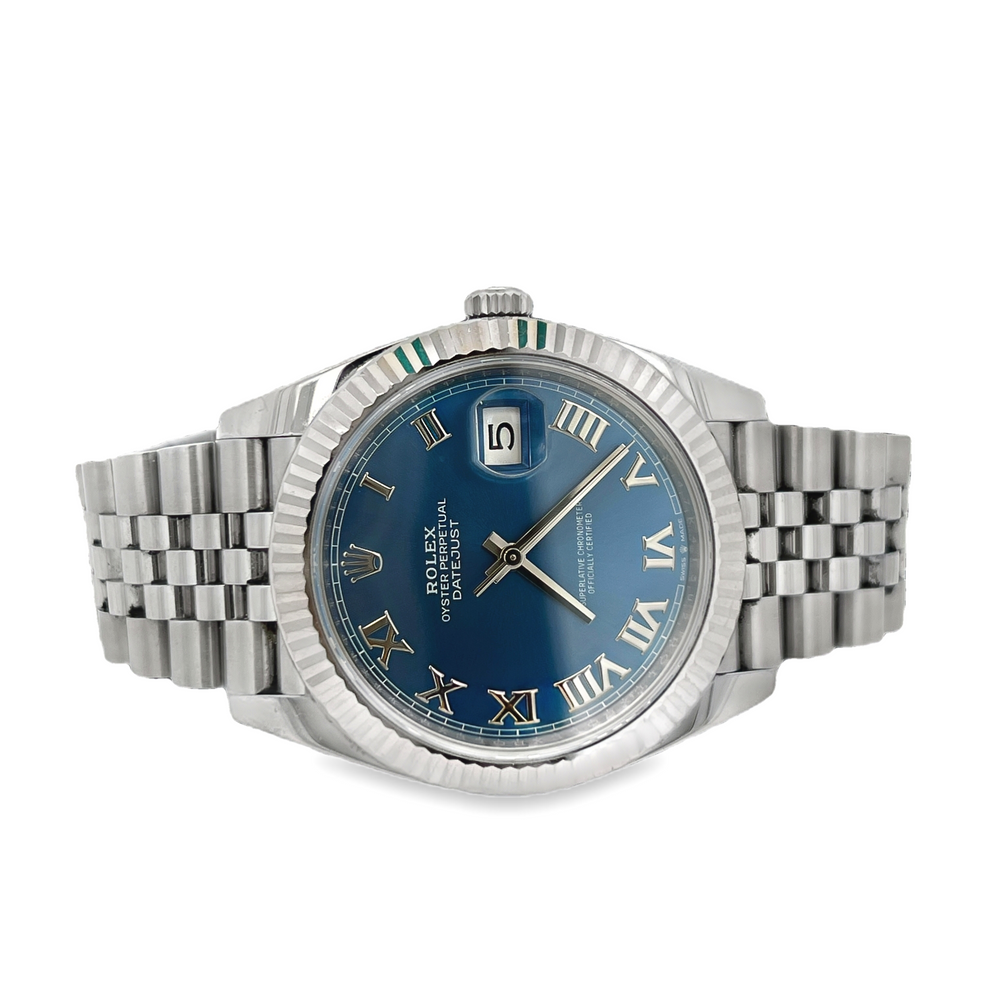 Pre-Owned Rolex Datejust 41 Blue Roman Dial Fluted Bezel Jubilee Bracelet 126334 (2021)