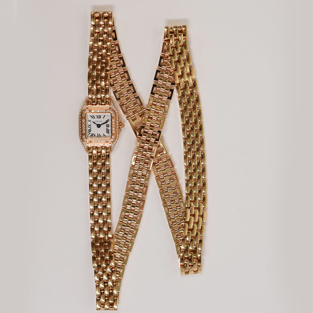 Panthère de Cartier 20mm x 25mm Rose Gold Diamond-set Bezel and Crown Rose Gold Triple Loop Bracelet Quartz WJPN0013