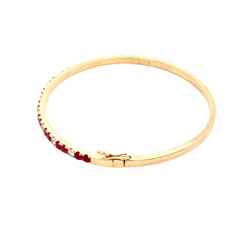 14k Yellow Gold Ruby & Diamond Bangle Bracelet