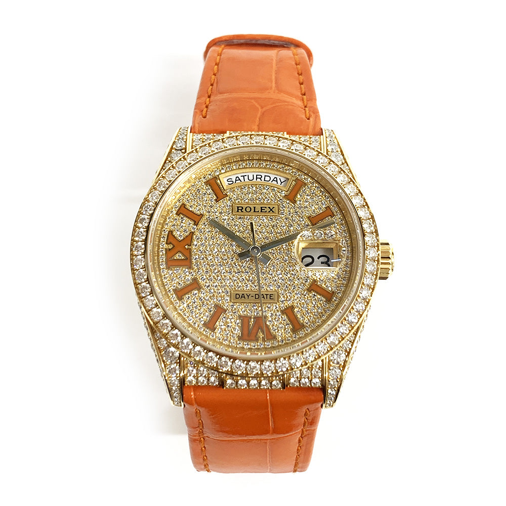 Day-Date 36mm Diamond Bezel Diamond Case Yellow Gold on Strap 128158RBR