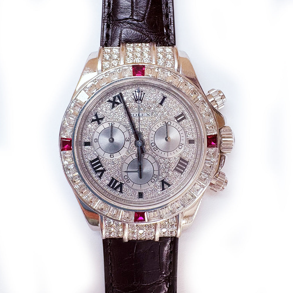 Daytona 4 Rubies + Baguette Diamonds Bezel and Diamond Lugs,White Gold 116599 4RU ZER