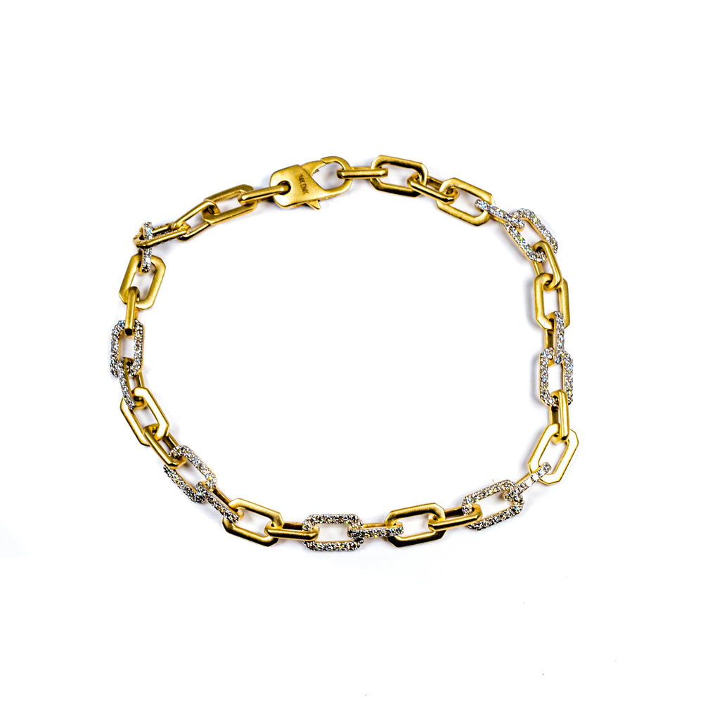 14kt Yellow Gold Matte Finish Paperclip Diamond Bracelet