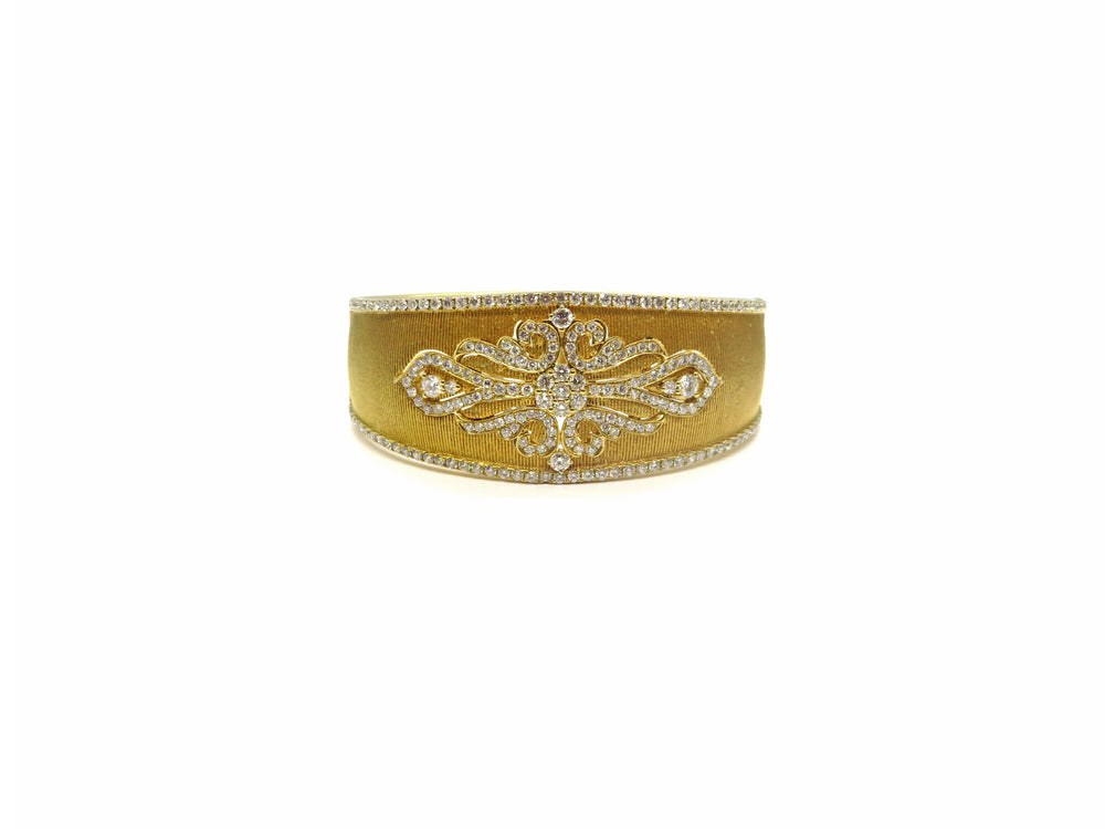 18kt Yellow Gold and Diamond Wide Bangle Bracelet