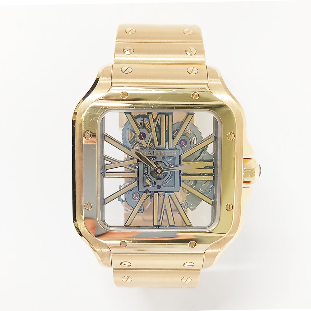 Santos de Cartier Skeleton Dial 39.7mm Yellow Gold WHSA0042
