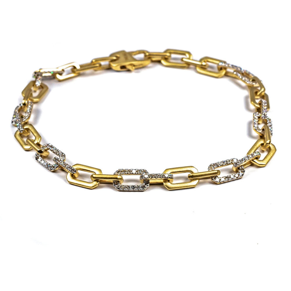 14kt Yellow Gold Matte Finish Paperclip Diamond Bracelet