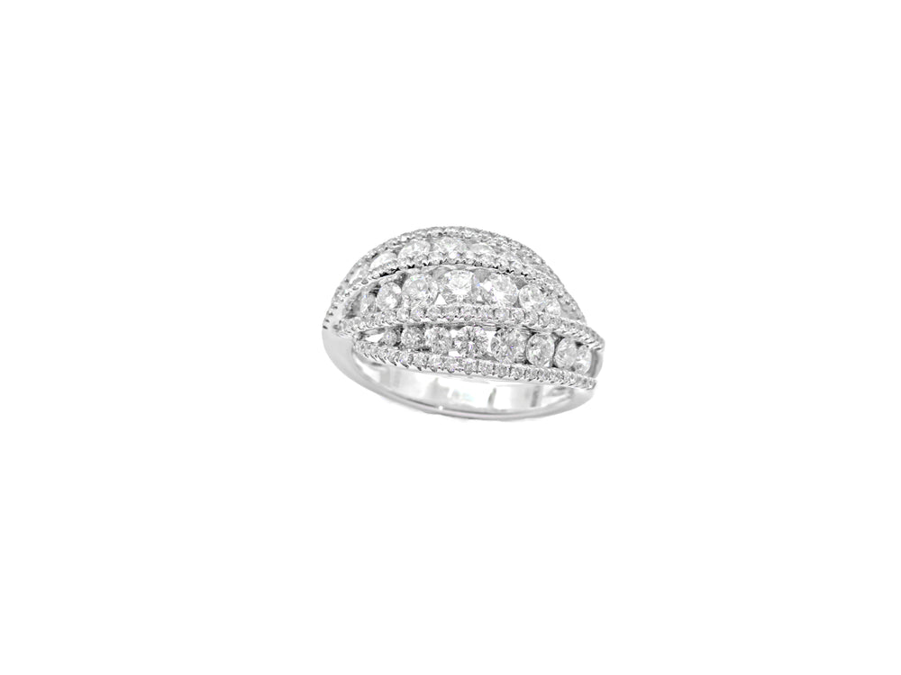 18kt White Gold Greg Ruth Design Three Row Diamond Fashion Ring
