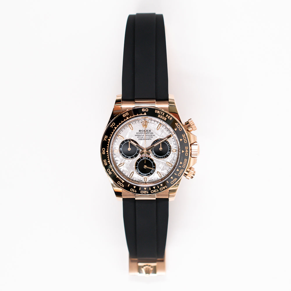 Daytona Rose Gold Black Ceramic Bezel with Rubber Strap 126515LN
