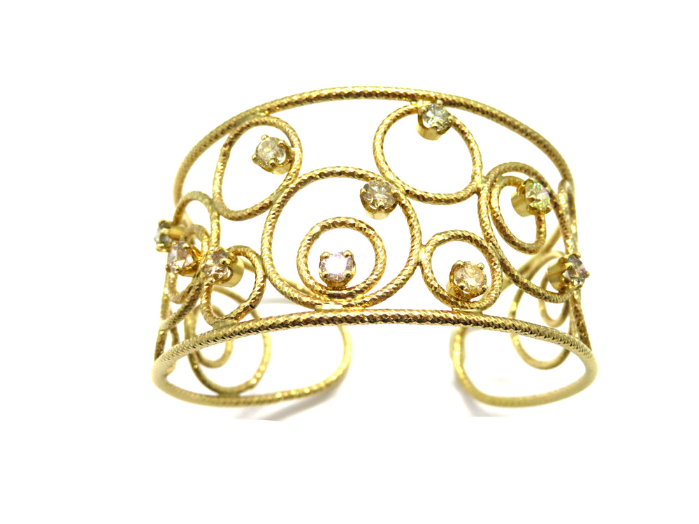 18kt Yellow Gold Open Cuff Style Diamond Motif Bangle Bracelet
