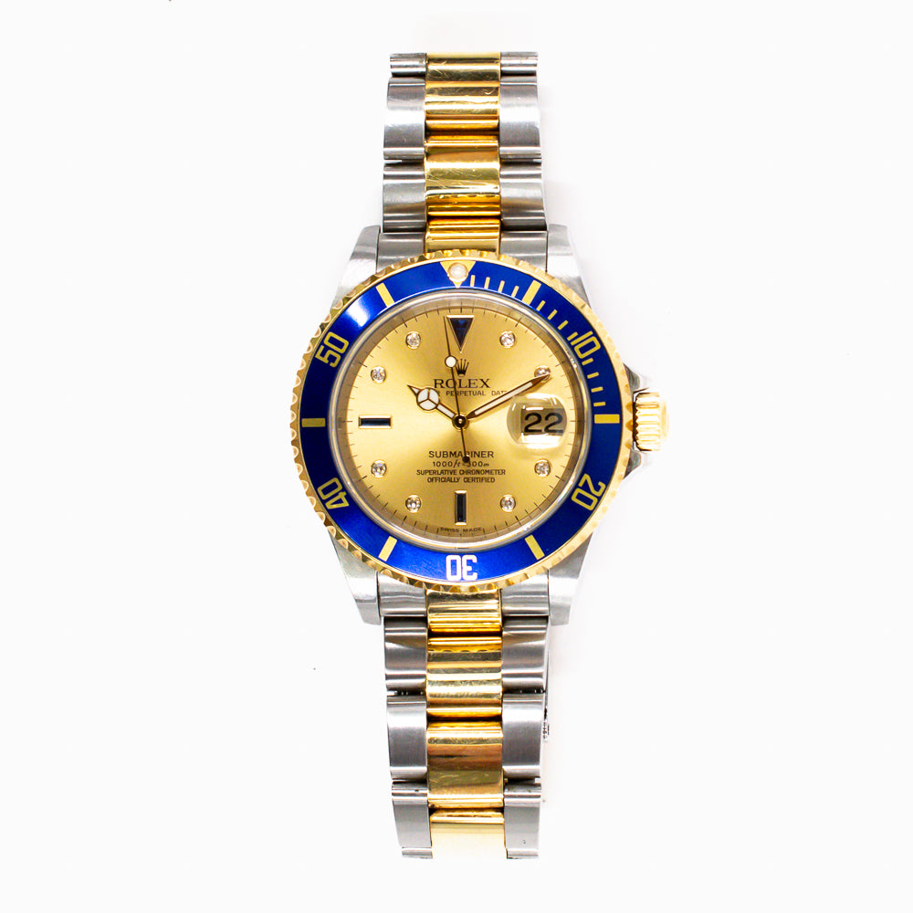 Submariner Date 40mm Blue Bezel "Serti Dial" Steel and Yellow Gold 16613SG