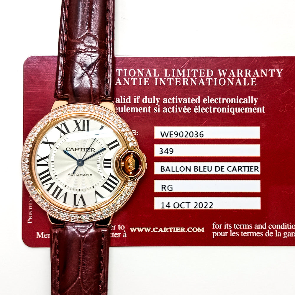 Ballon Bleu 33mm Diamond Bezel Rose Gold WE902036