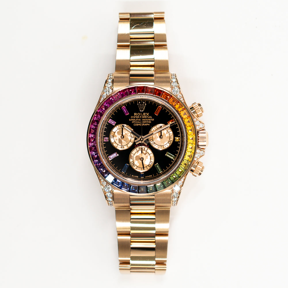 Daytona Rainbow Sapphire Bezel Diamond Lugs and Crown Rose Gold 116595RBOW