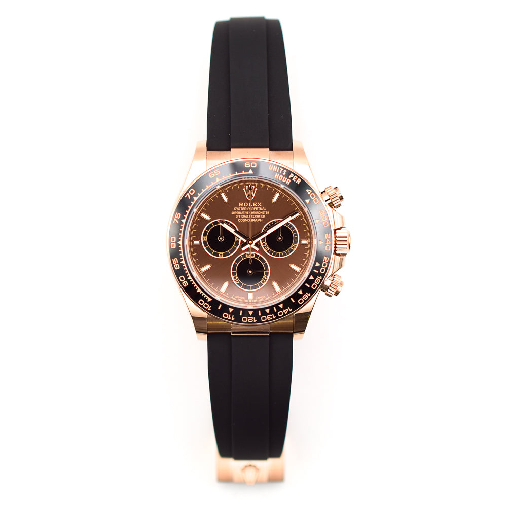 Daytona Rose Gold Black Ceramic Bezel with Rubber Strap 126515LN