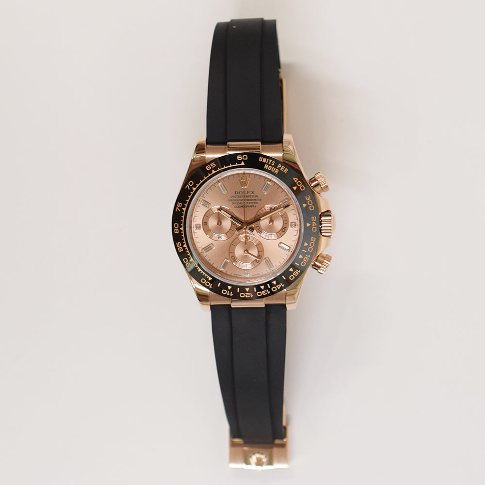 Daytona Rose Gold Black Ceramic Bezel with Rubber Strap 116515LN