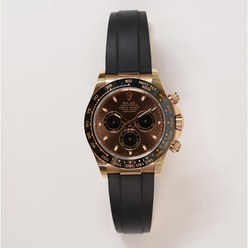 Daytona Rose Gold Black Ceramic Bezel with Rubber Strap 116515LN