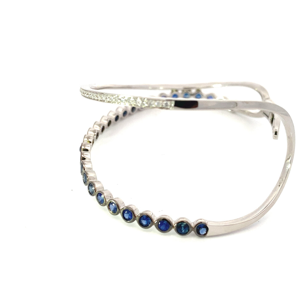14k White Gold Sapphire & Diamond Double Bangle Bracelet