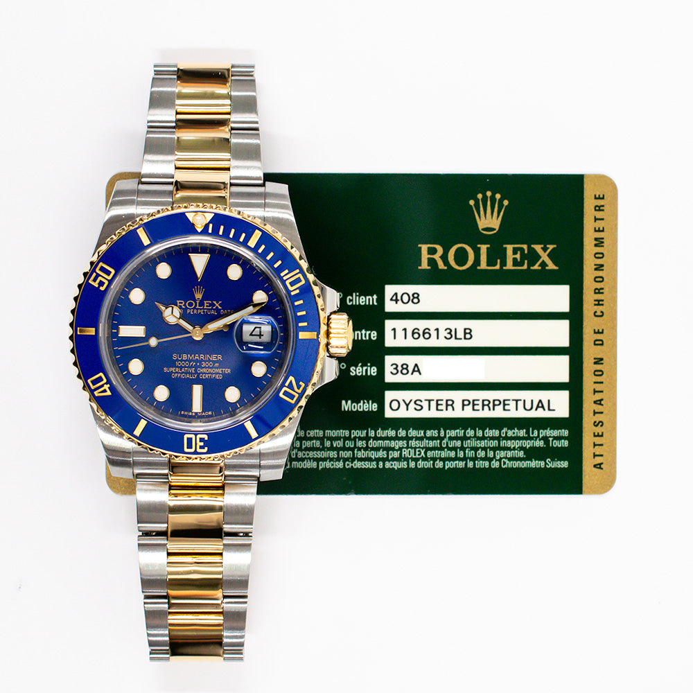 ハール Submariner Date 40mm Blue Bezel Steel and Yellow Gold 116613LB
