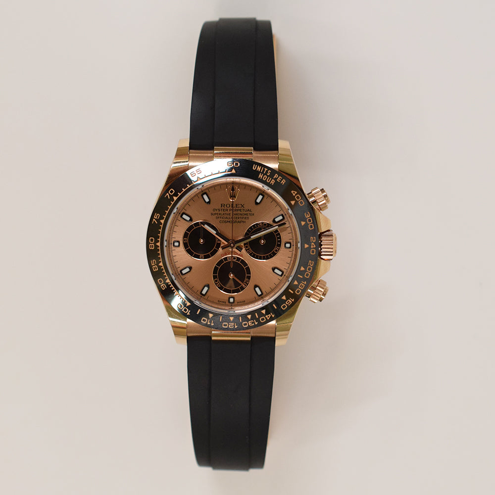 Daytona Rose Gold Black Ceramic Bezel with Rubber Strap 116515LN
