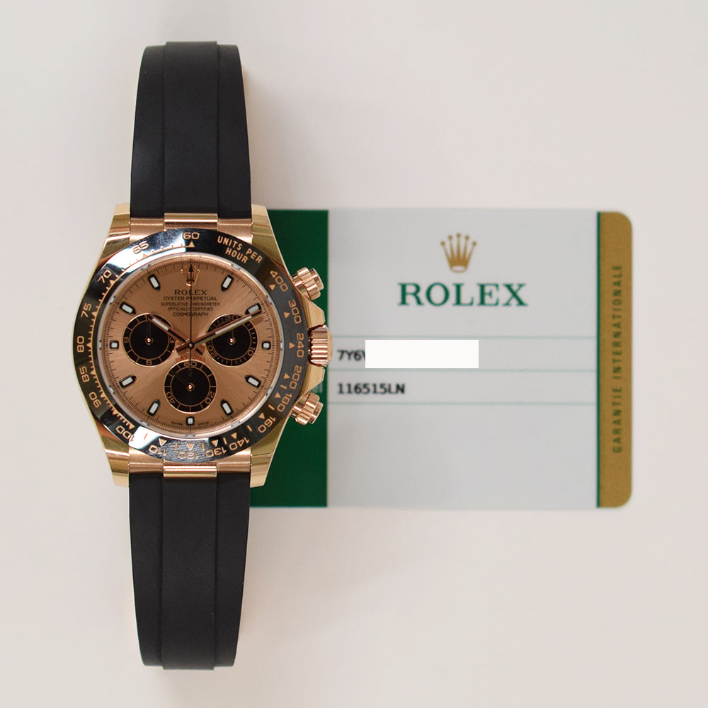 Daytona Rose Gold Black Ceramic Bezel with Rubber Strap 116515LN