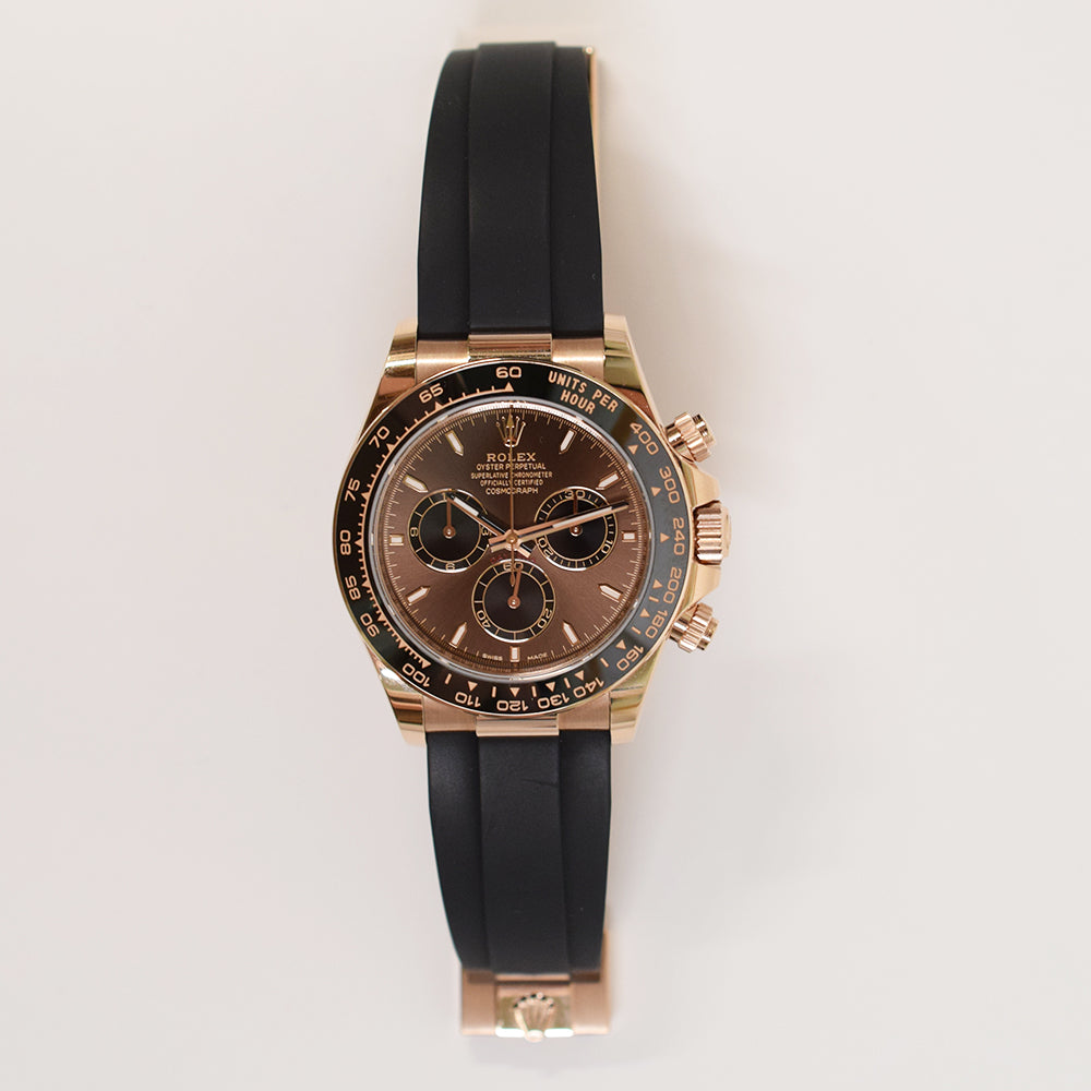 Daytona Rose Gold Black Ceramic Bezel with Rubber Strap 126515LN