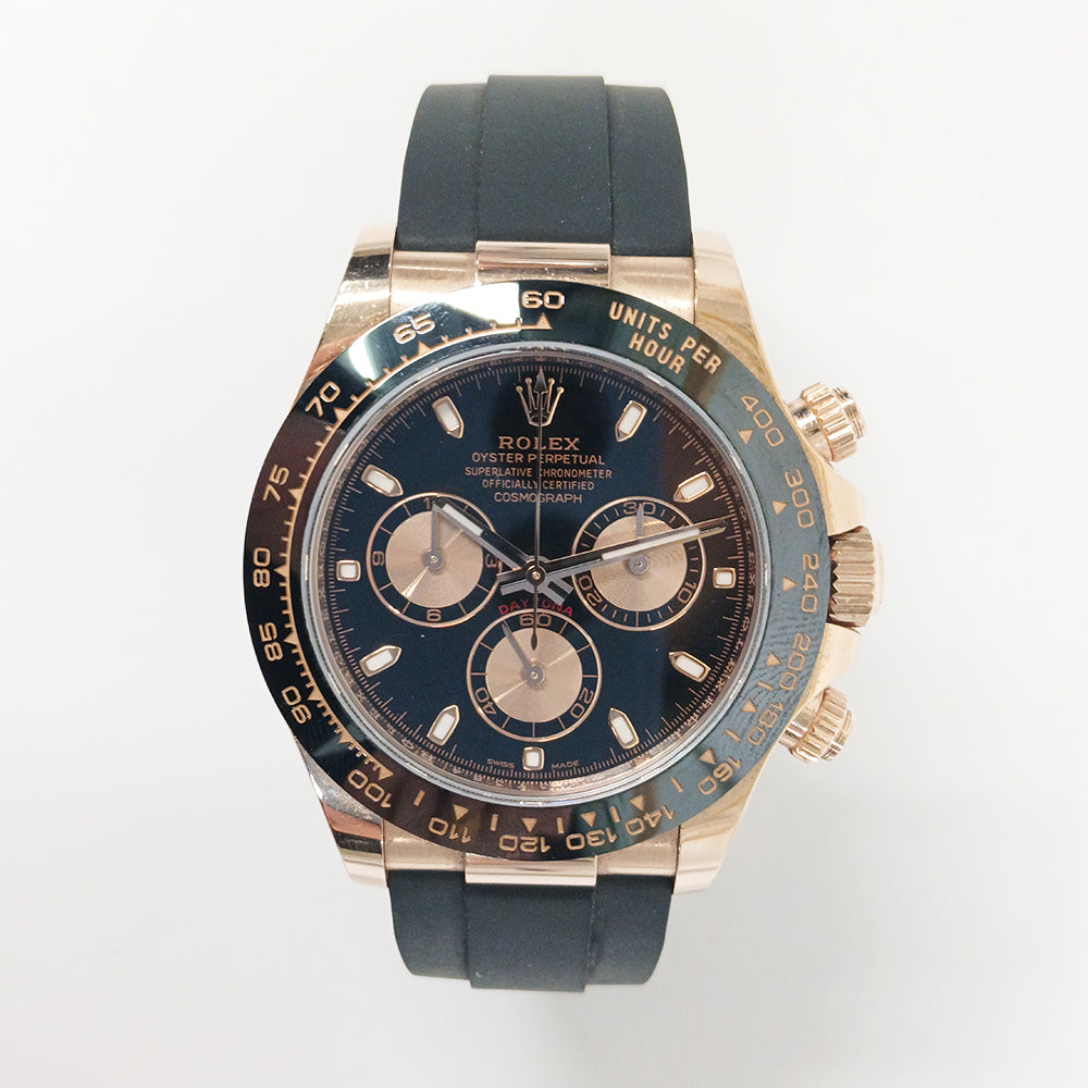 Daytona Rose Gold Black Ceramic Bezel with Rubber Strap 116515LN