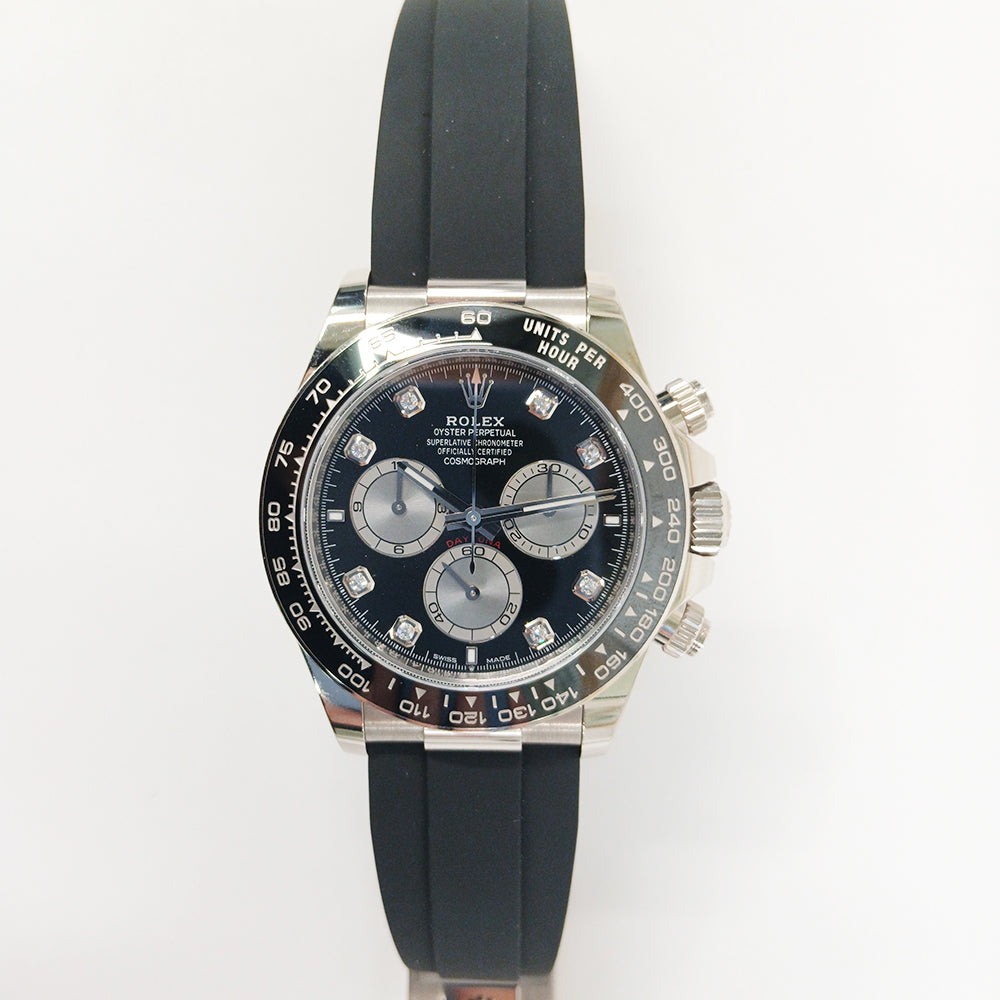 Daytona White Gold Black Ceramic Bezel with Rubber Strap 126519LNG