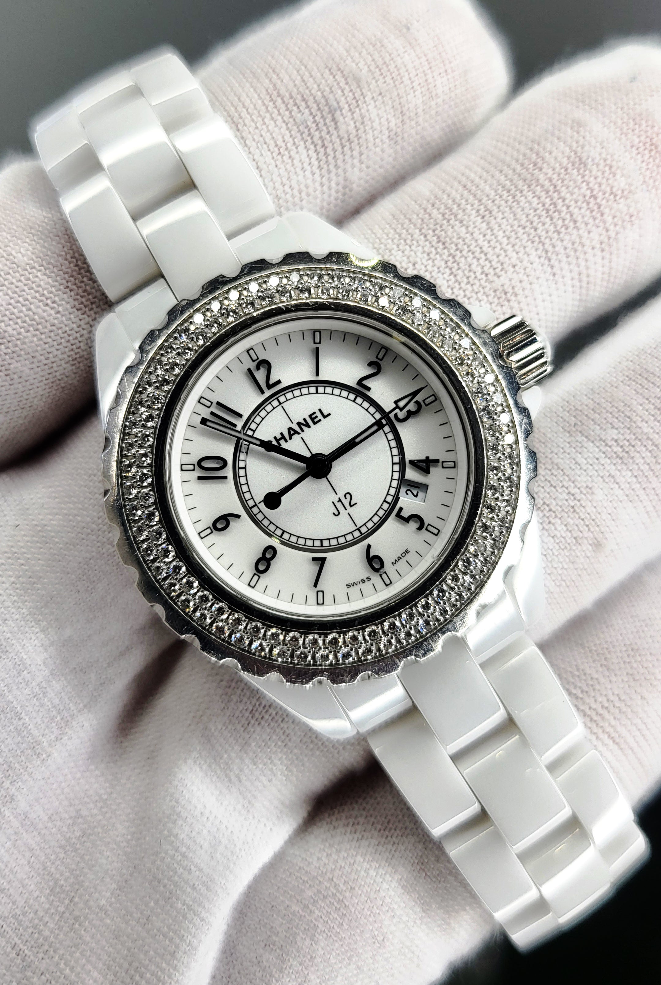 Chanel J12 33mm Ceramic Double Row Diamond Bezel Womans watch – Golden  Anvil Jewelers