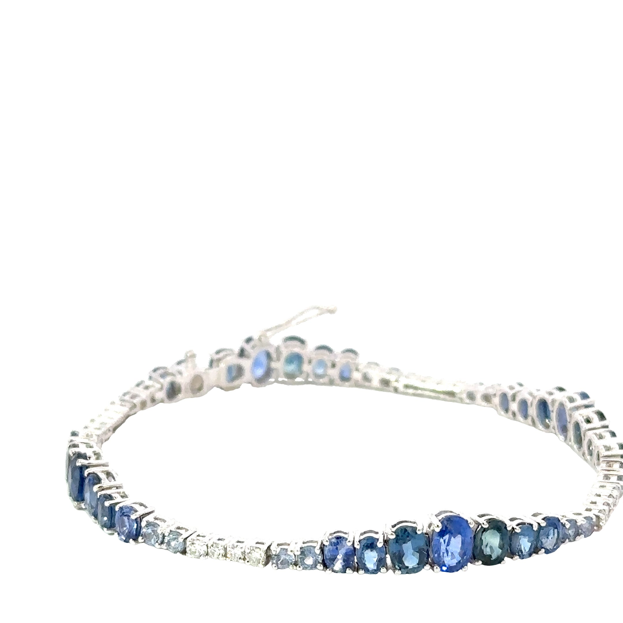 14k White Gold Gradient Blue Sapphire & Diamond Bracelet