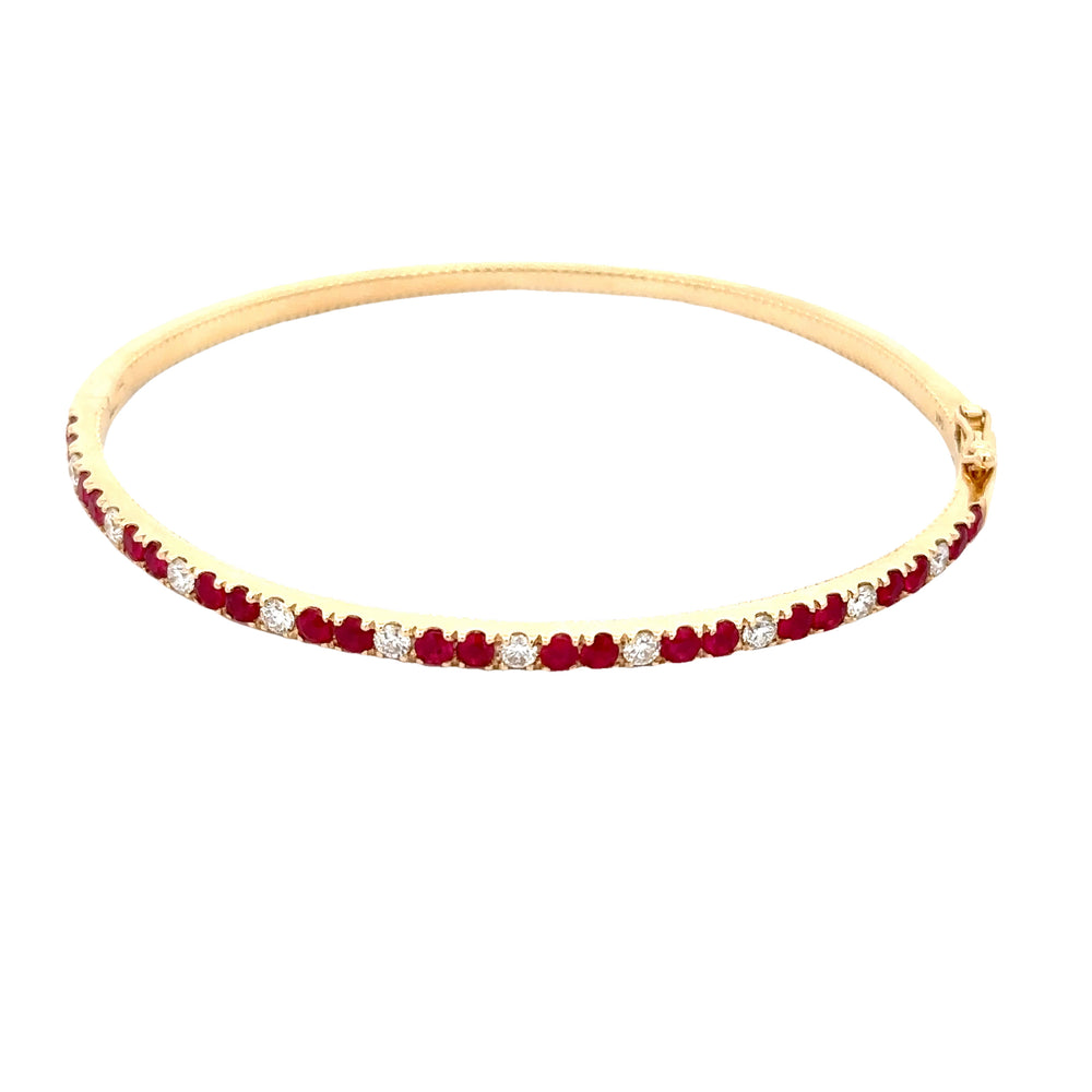 14k Yellow Gold Ruby & Diamond Bangle Bracelet