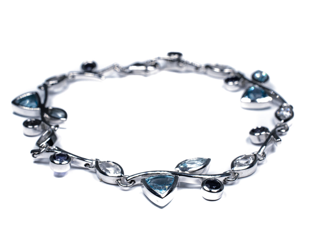 Silver Petals Bracelet with Blue-White Topaz and Iolite