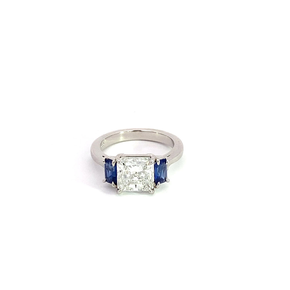 Platinum GIA Certified Radiant Cut Diamond & Sapphire Ring 3.95 Carat Total