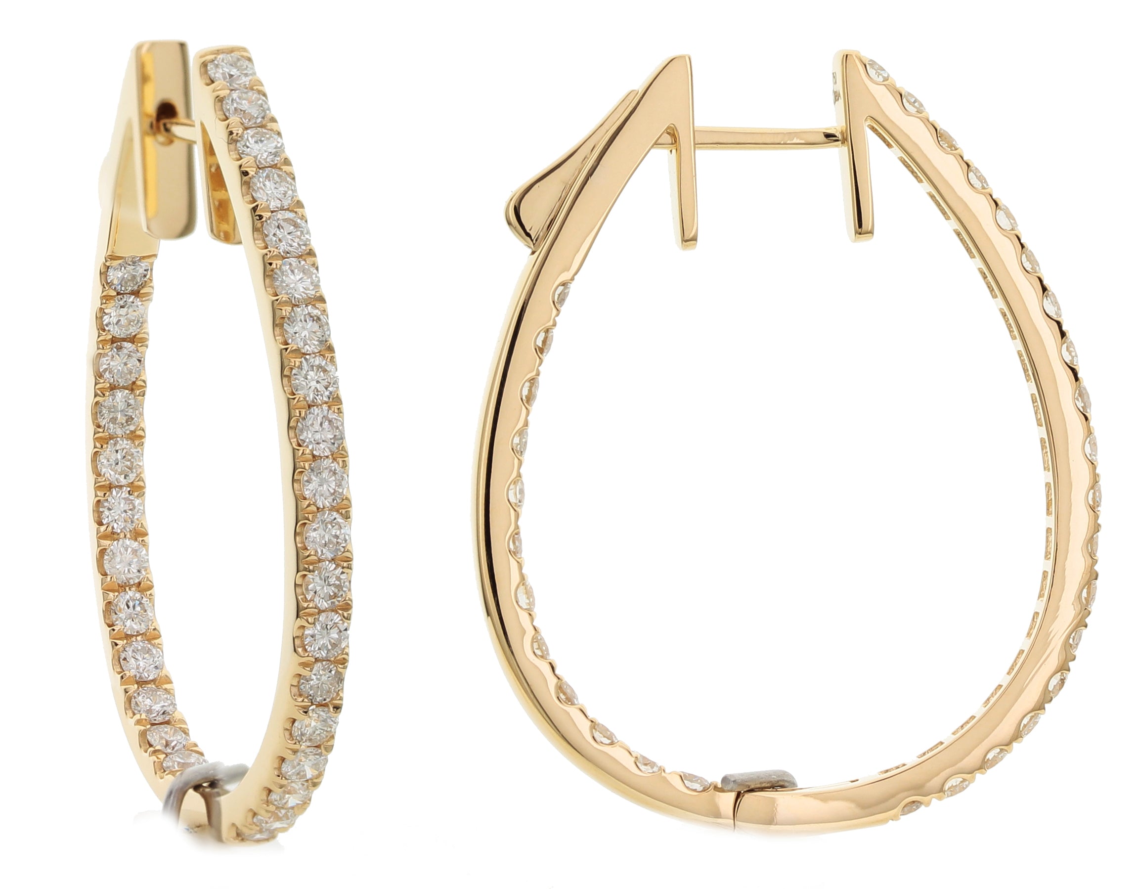18K Yellow Gold Inside-Outside Diamond Oval Hoop Earrings – 1.86 Carat