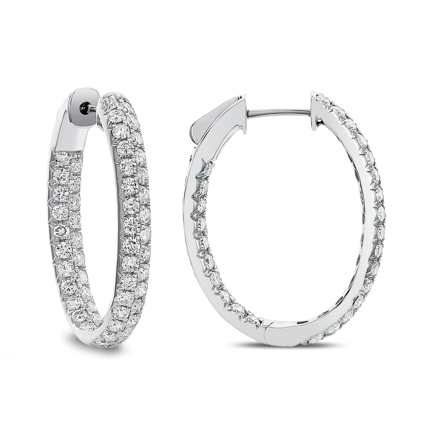 18K White Gold Diamond Hoops – Inside Out Pavé Earrings 2.00 Carat
