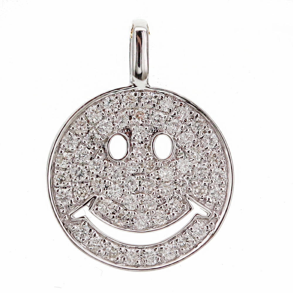 18K White Gold Pavé Diamond Smiley Pendant with Chain