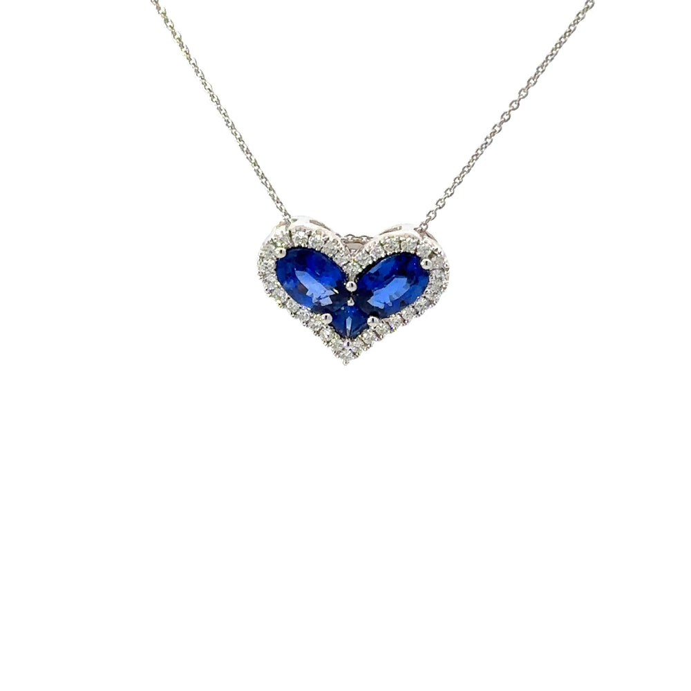 18K White Gold Sapphire & Diamond Heart Necklace