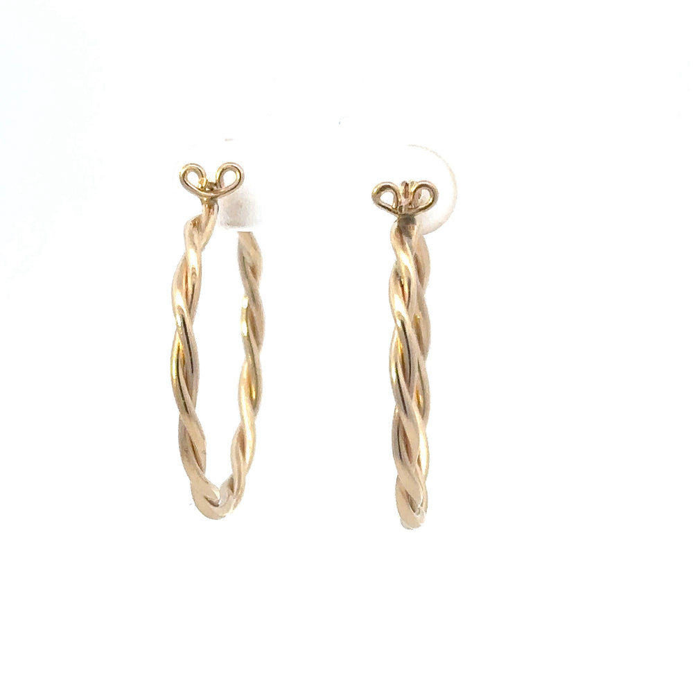 Estate 14K Yellow Gold Twisted Hoop Earrings – Classic Vintage Hoops