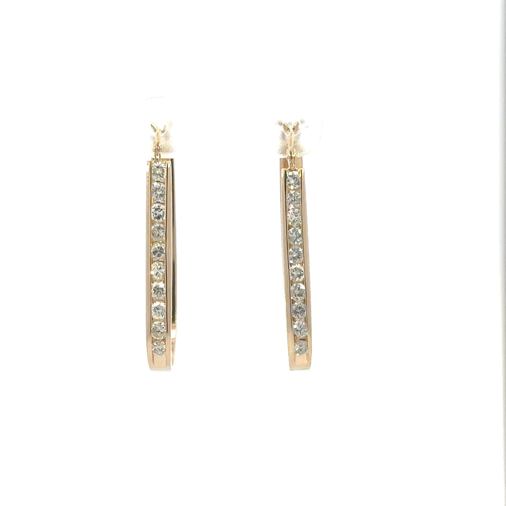Estate 14K Yellow Gold Diamond Hoop Earrings 1.00 Carat Total