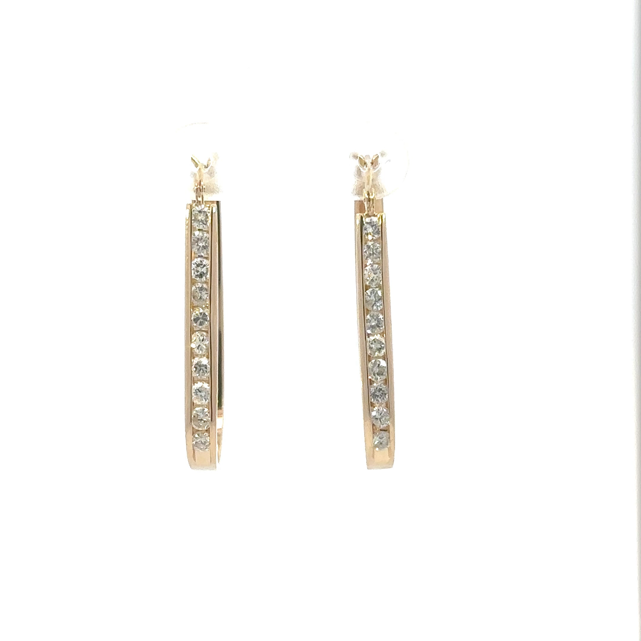 Estate 14K Yellow Gold Diamond Hoop Earrings 1.00 Carat Total