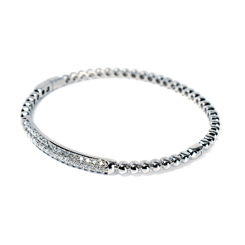 18kt White Gold Beaded Diamond Bangle Bracelet