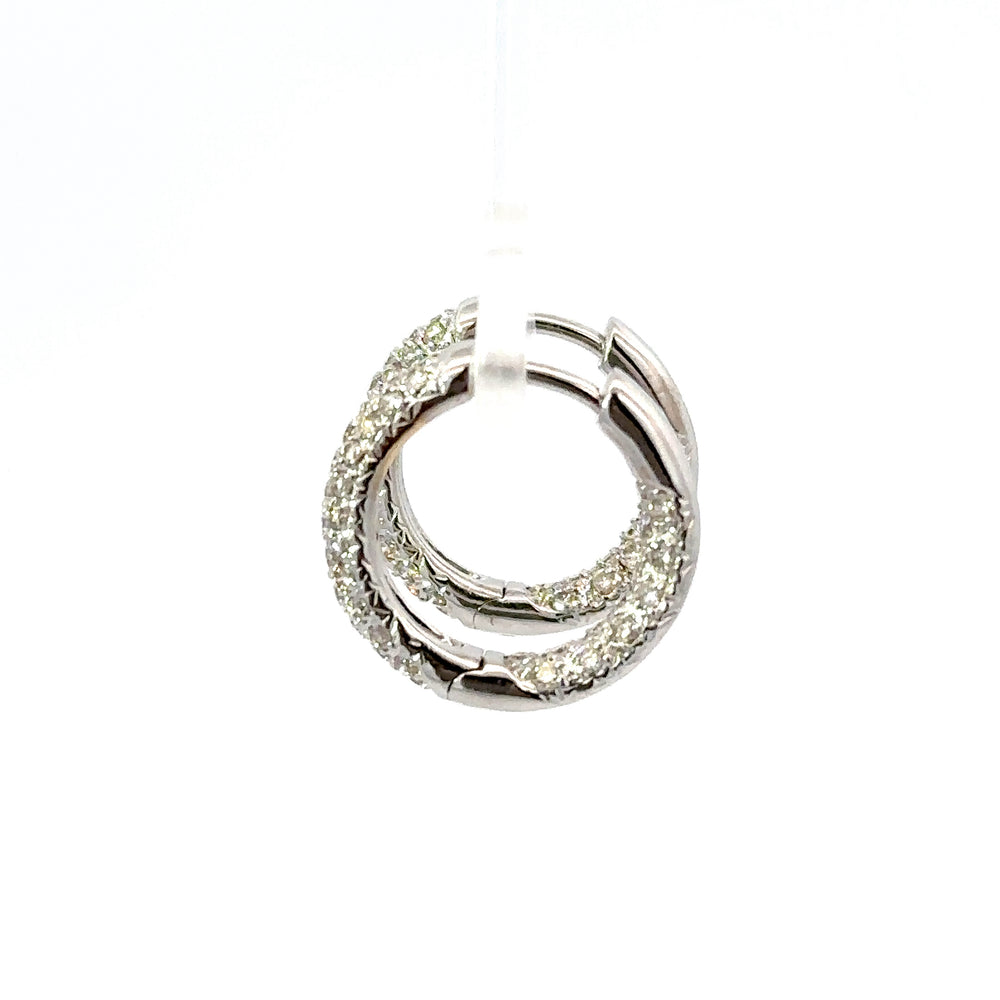 -E- 14k white gold pave hoops.