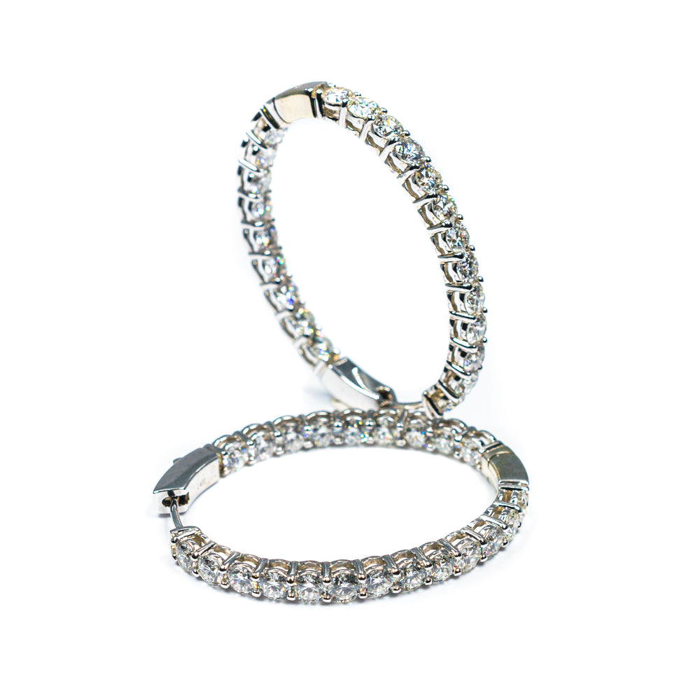 14kt White Gold Oval In and Out Diamond Hoop Earrings
