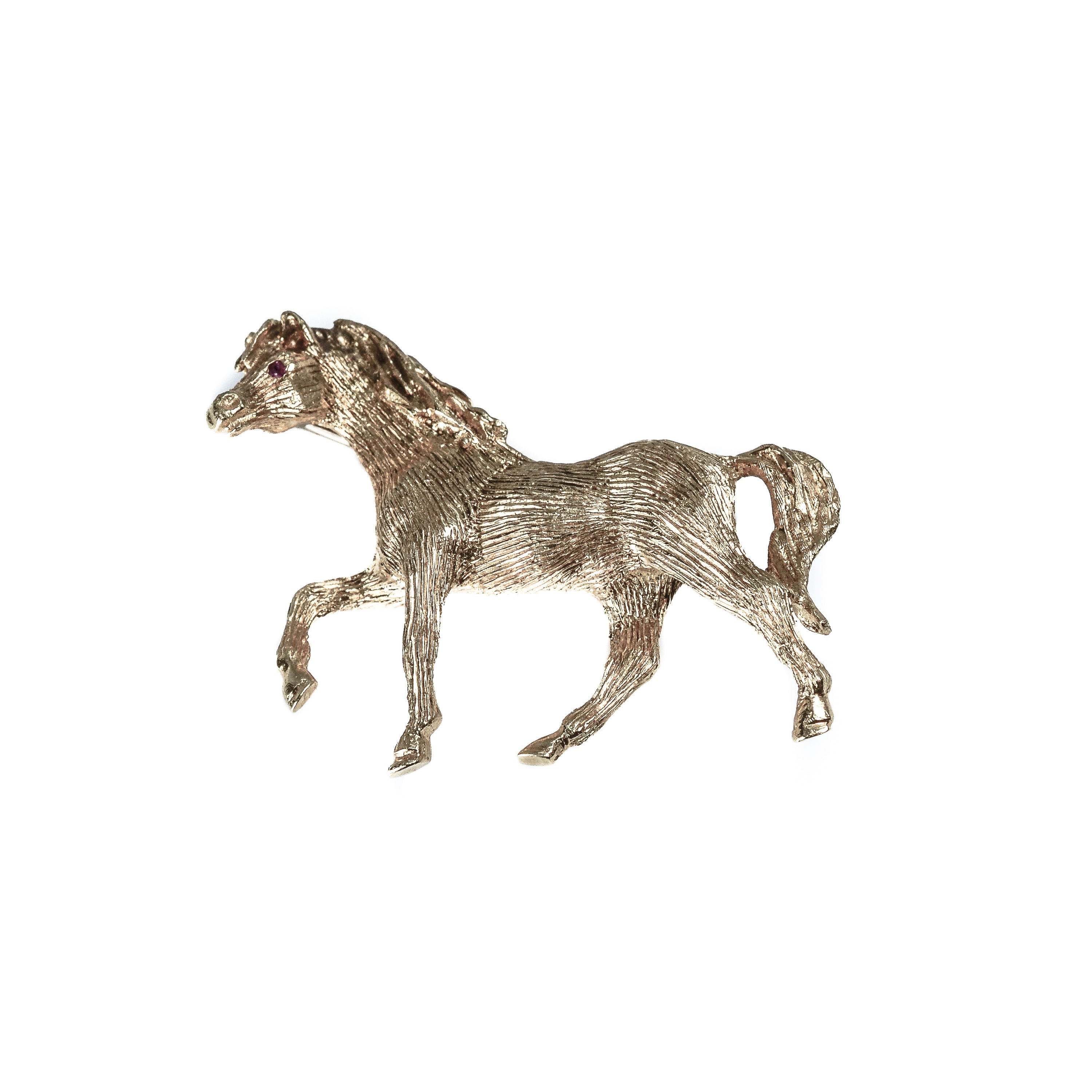 18kt Yellow Gold Horse Pin with Ruby Eyes