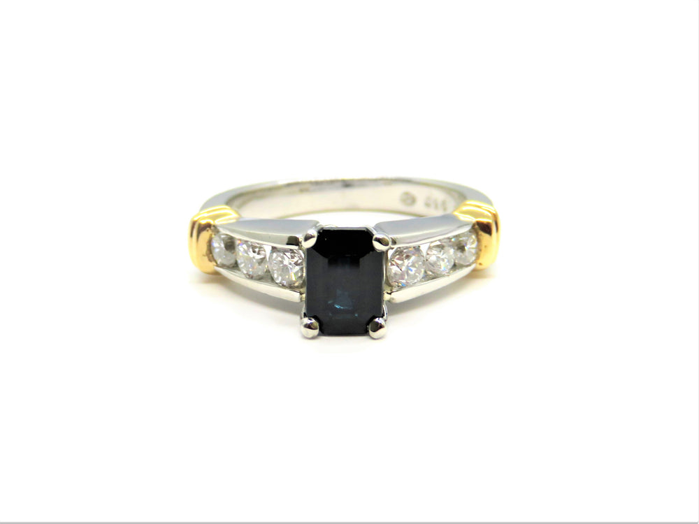 18kt Two Tone Gold Sapphire and Diamond Ring