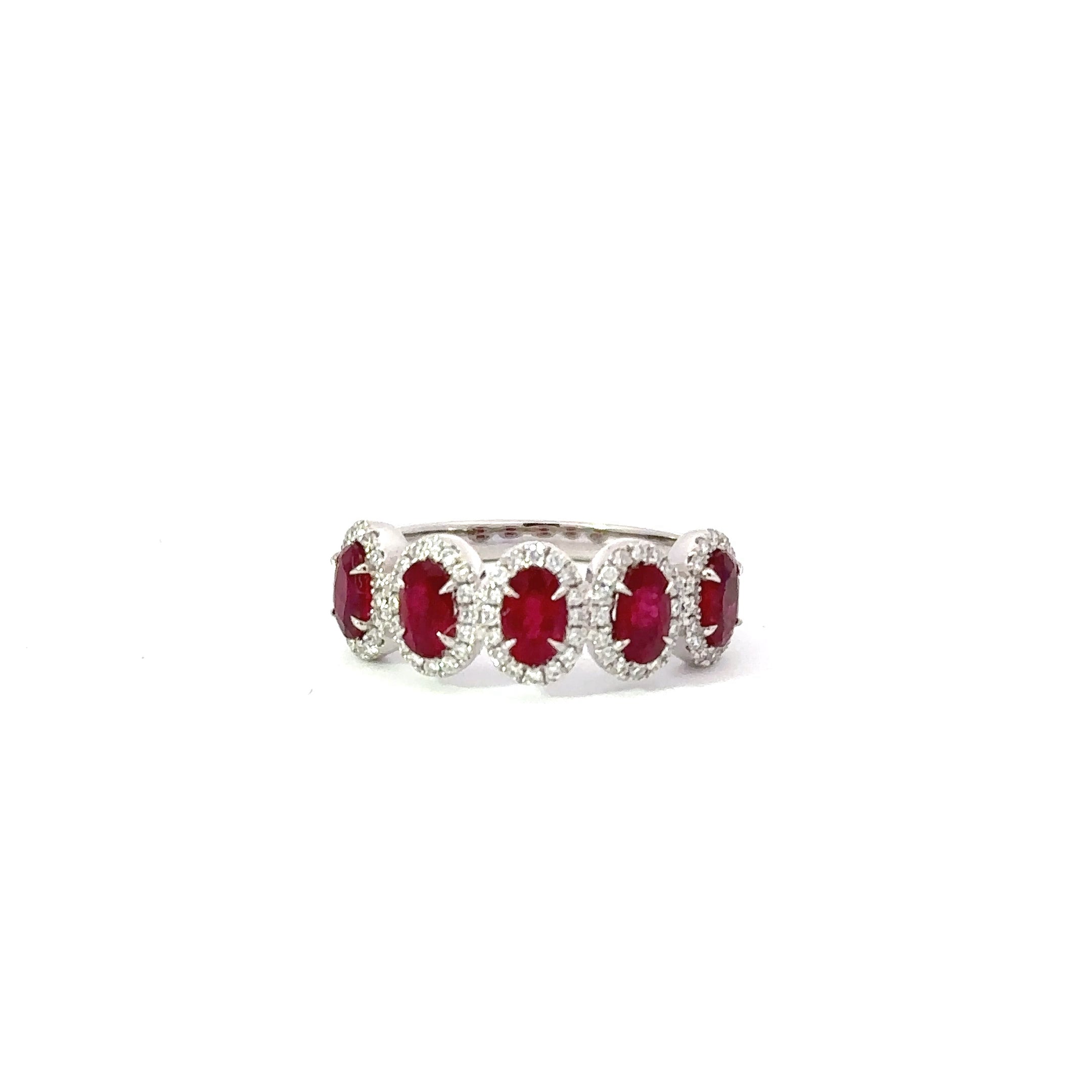 14kt wg 5-Oval Ruby & Dia Ring