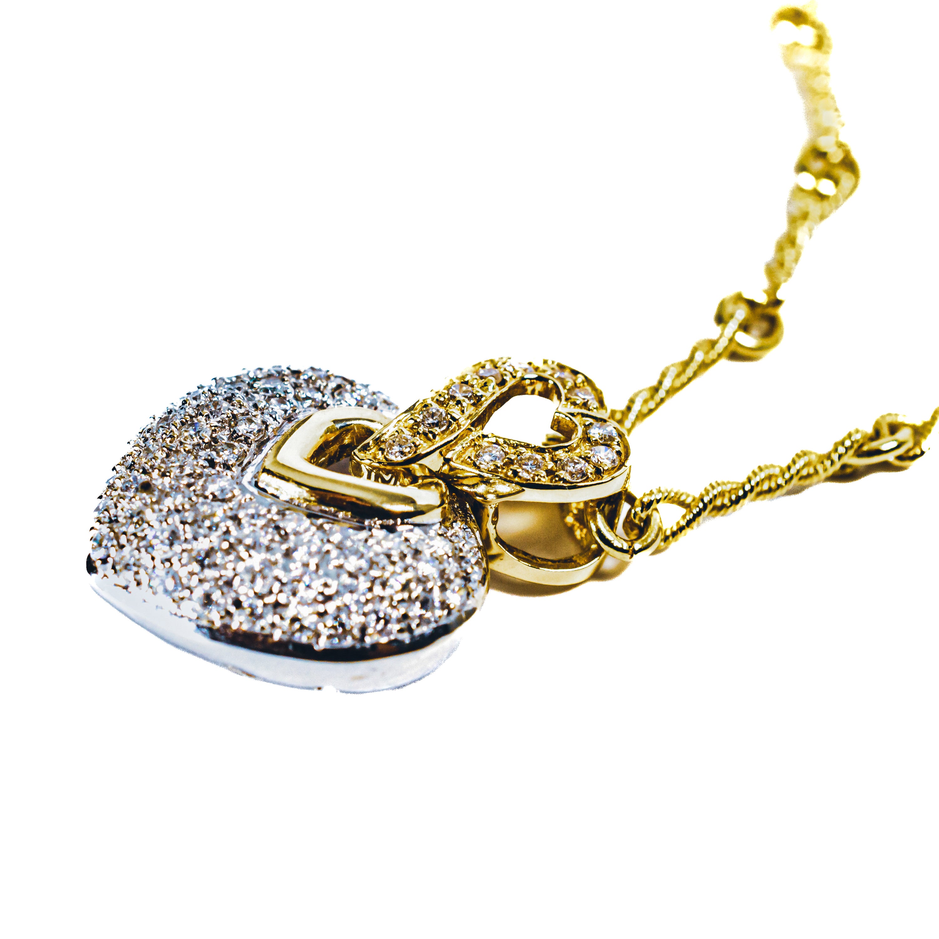 18kt Two Tone Gold Diamond Double Heart Necklace