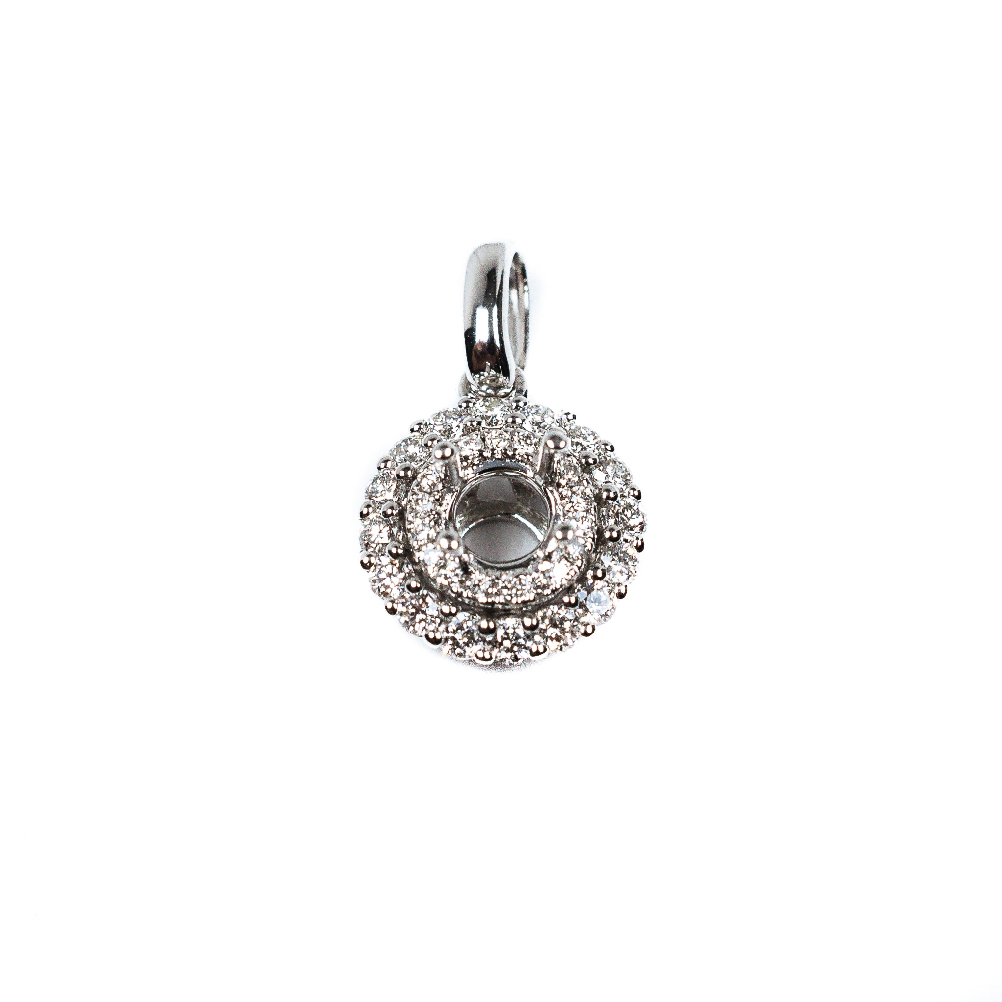 14kt White Gold Round Double Halo Diamond Semi-mount Pendant