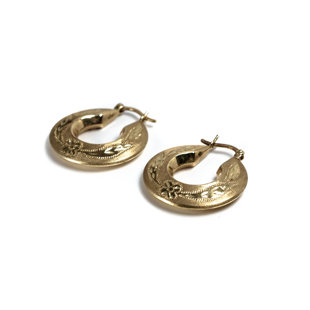 14kt Yellow Gold Engraved Hoop Earrings