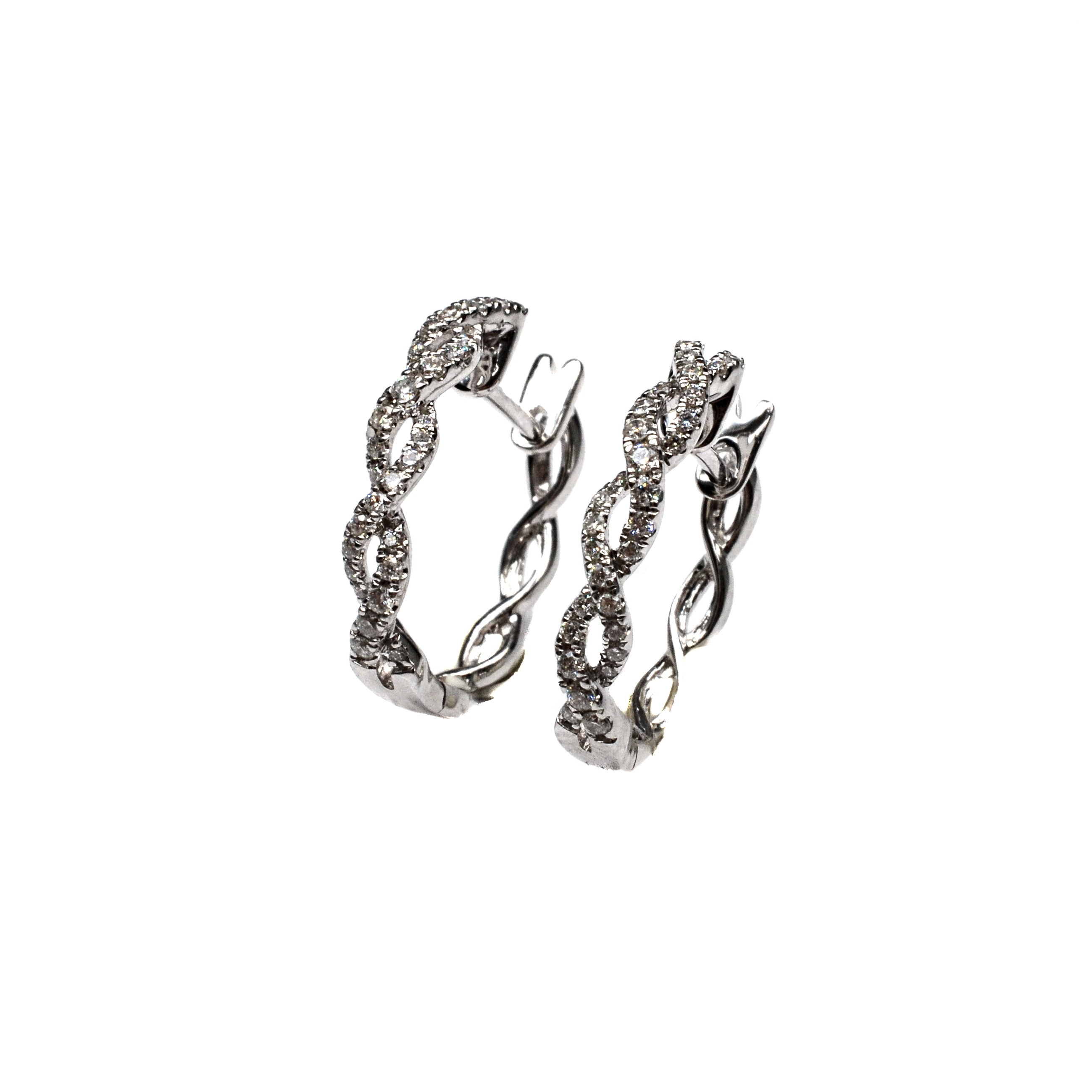 14kt White Gold Diamond Twist Style Hoop Earrings