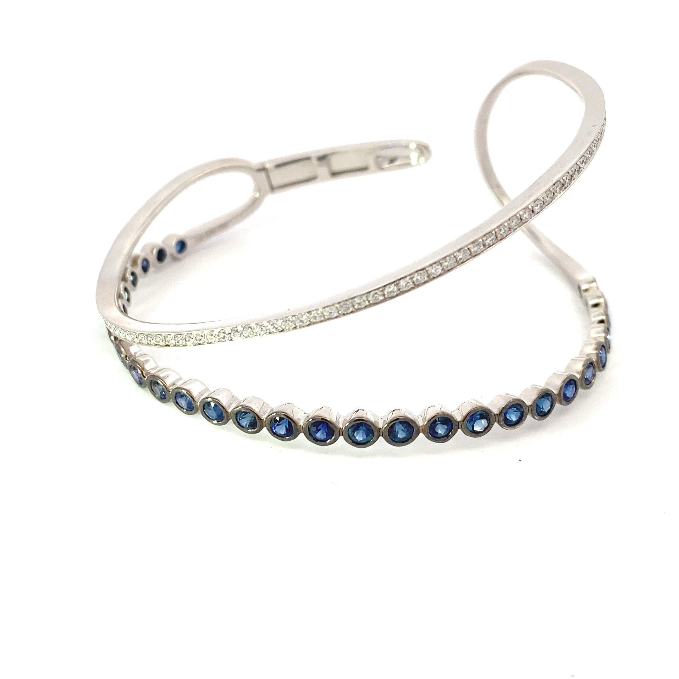 14k White Gold Sapphire & Diamond Double Bangle Bracelet